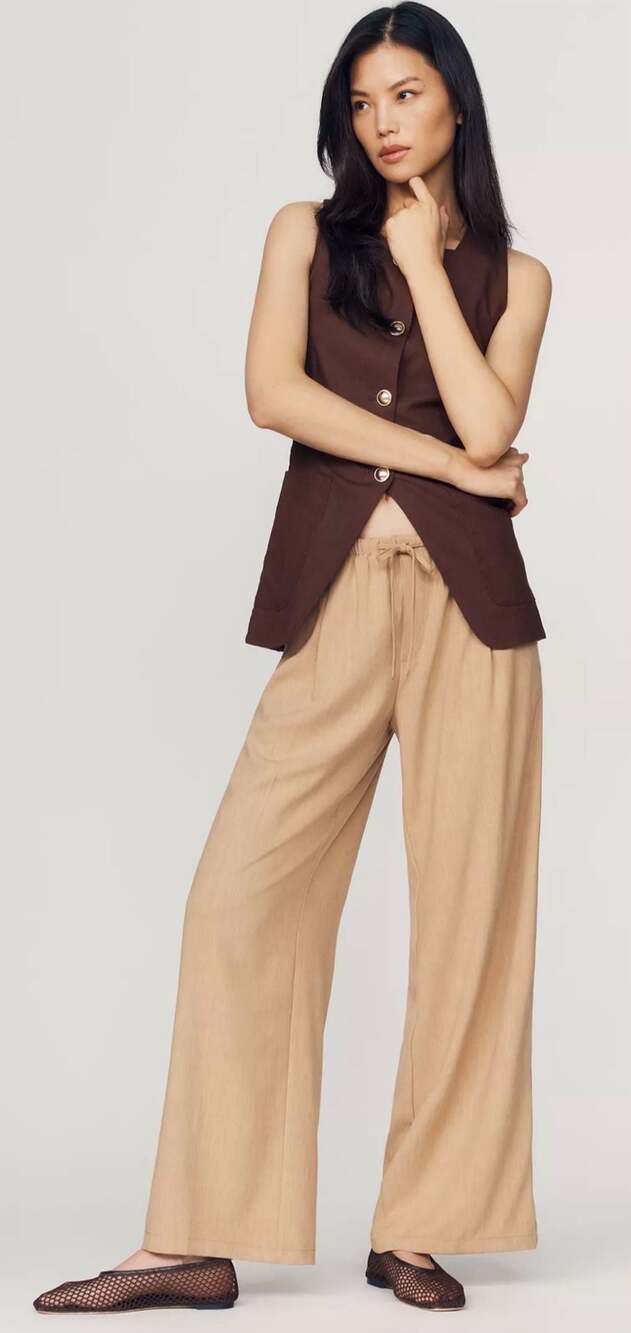 Maeve Pleated Wide-Leg Trousers Pants Heathered Iced Coffee Size Small NWT